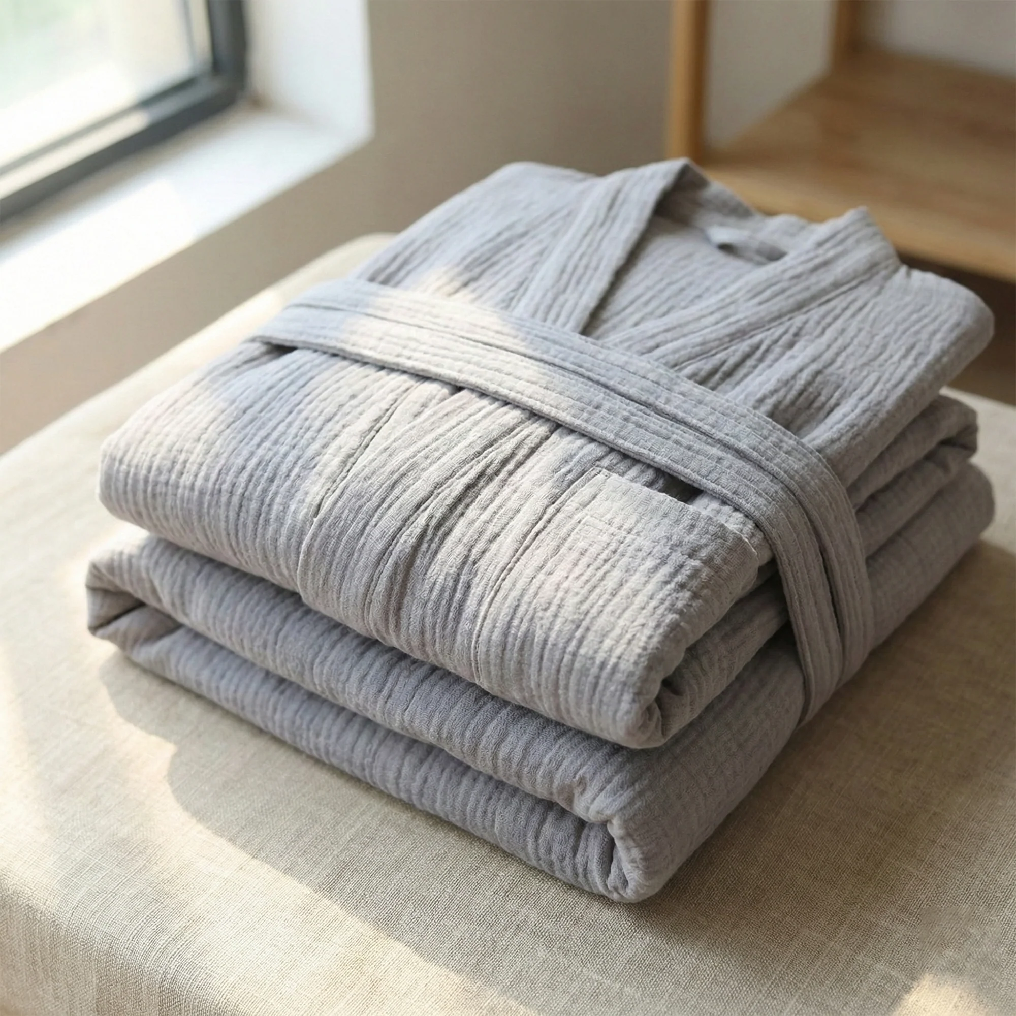The Four-Seasons Bathrobe - 100% Muslin Cotton - Image 18